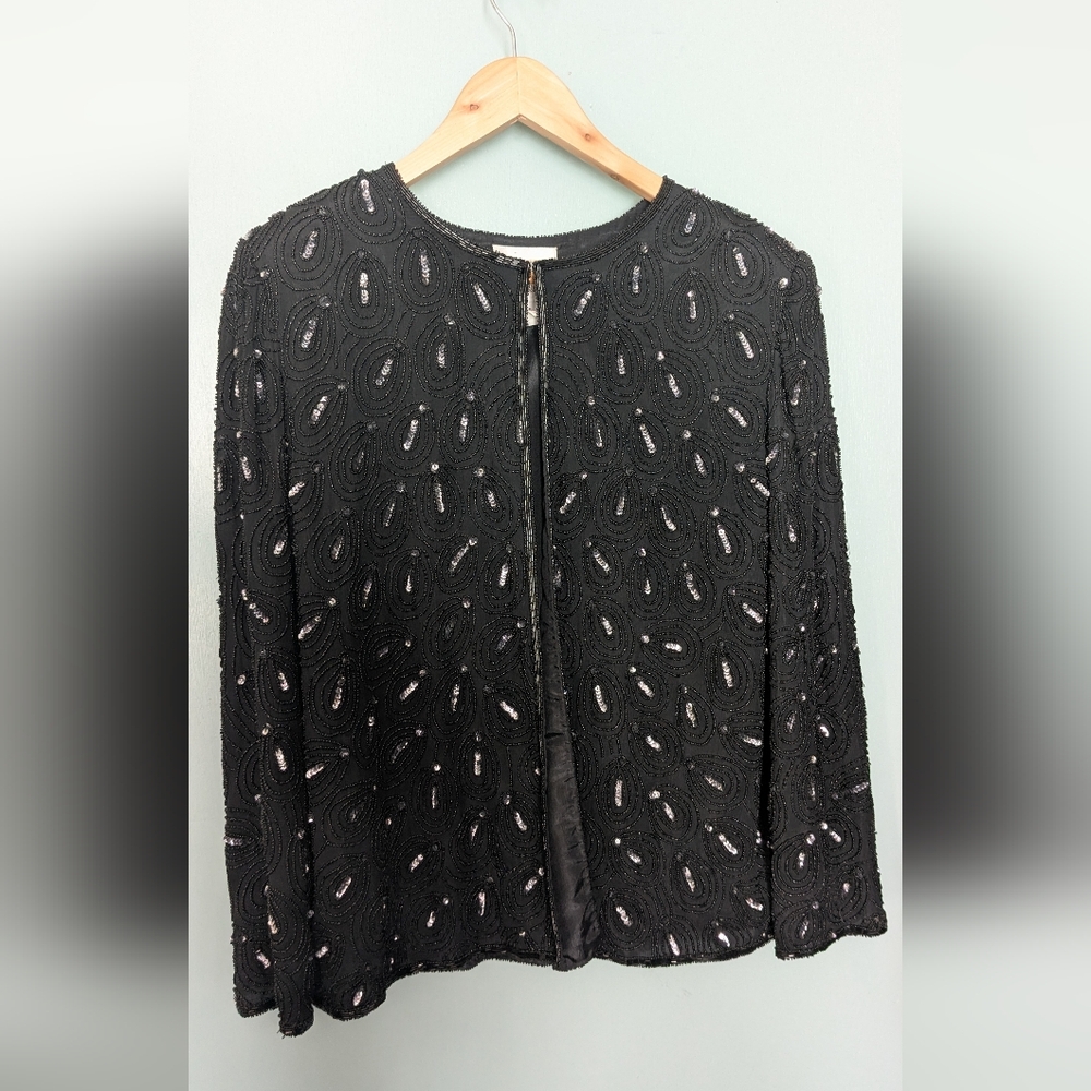 Joseph Ribkoff Créations Vintage Beaded Silk Jacket Black Sequin M